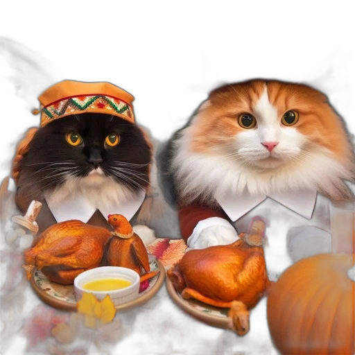 food, concept art, photorealistic, two, cats, dressed, thanksgiving, costumes transparent PNG cut-out