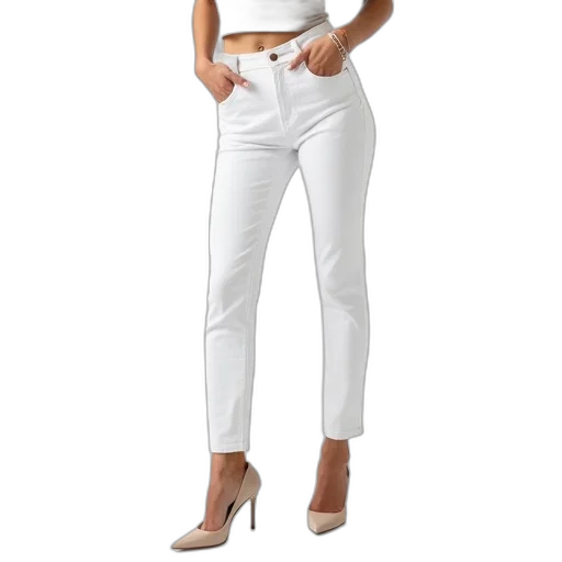 woman, standing, white, studio, wearing, jeans, button, zipper transparent PNG cut-out