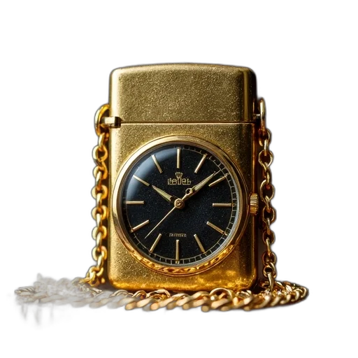 jewelry, golden, gold, lighter, chain, attached, featuring, watch transparent PNG cut-out