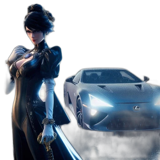 car, concept art, fantasy art, 3d render, cyberpunk, animated, female, figure transparent PNG cut-out