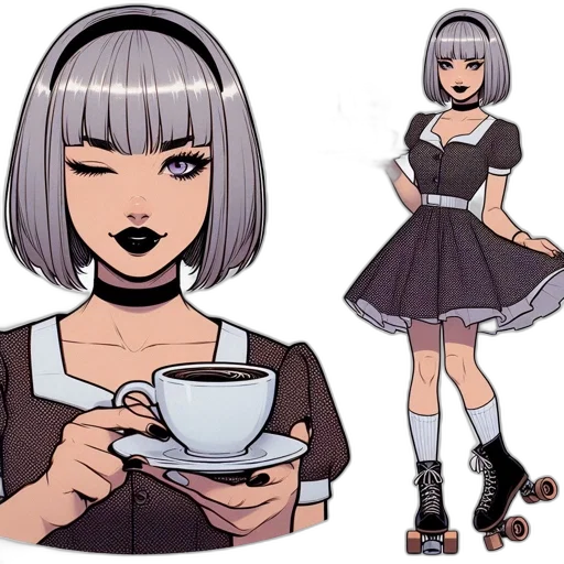 dress, concept art, comic book art, anime, cartoon, monochrome, dark, earth tones transparent PNG cut-out