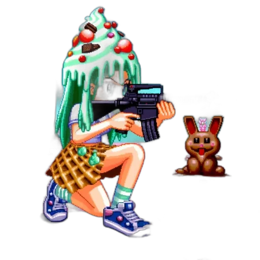 weapon, dress, creature, animal, pixel art, vaporwave, concept art, cyberpunk transparent PNG cut-out