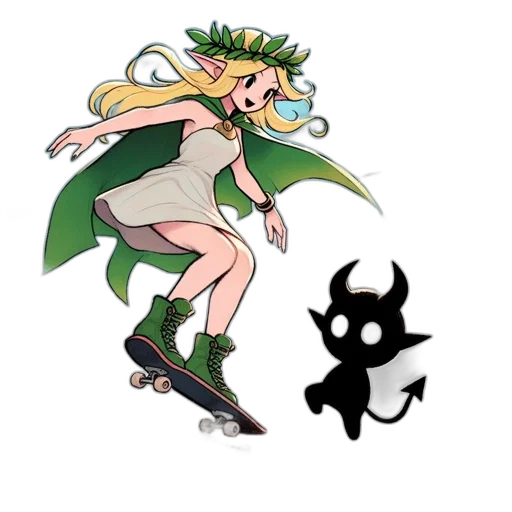 concept art, pixel art, fantasy art, cartoon, green, young, woman, pointy transparent PNG cut-out