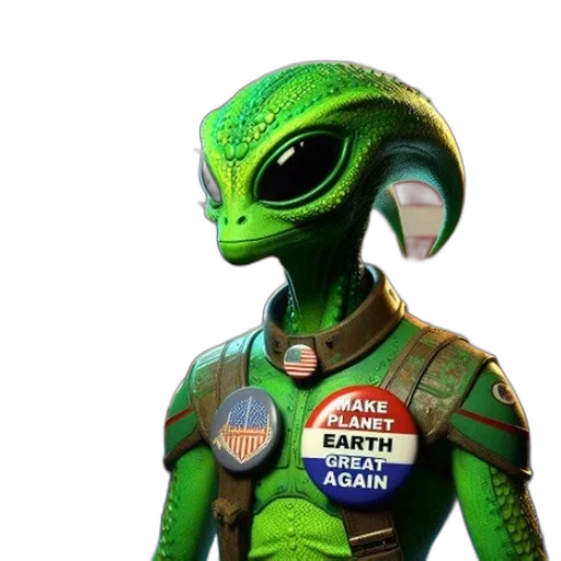 robot, creature, outer space, anthropomorphic, green, alien, american, flag transparent PNG cut-out