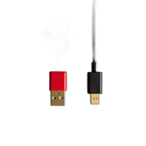 3d render, red, black, usb, cable, gold, connector, lying transparent PNG cut-out