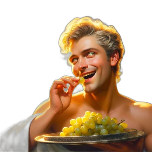 food, photorealistic, vaporwave, concept art, 3d render, smiling, man, golden transparent PNG cut-out
