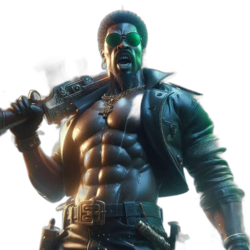 weapon, cyberpunk, concept art, comic book art, 3d render, green, rugged, figure transparent PNG cut-out