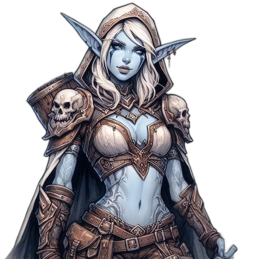 fantasy art, concept art, comic book art, pixel art, blue, elf-like, character, pointed transparent PNG cut-out