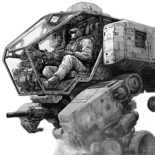 weapon, robot, car, concept art, fantasy art, comic book art, pencil sketch, outer space transparent PNG cut-out