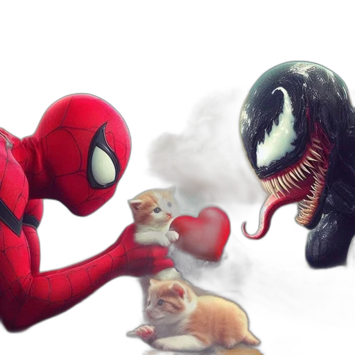 concept art, comic book art, fantasy art, spider-man, venom, interact, near, two transparent PNG cut-out
