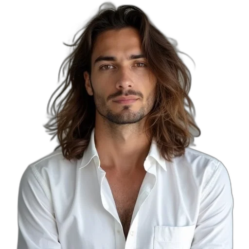 hair, staff, face, jacket, photorealistic, oil painting, cartoon, man transparent PNG cut-out