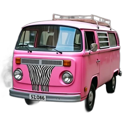 car, 3d render, photorealistic, pink, vintage, van, zebra, pattern transparent PNG cut-out