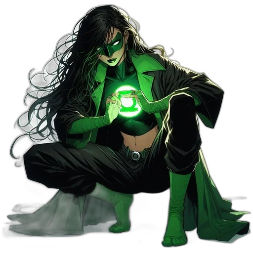 comic book art, concept art, fantasy art, green, woman, long, black, hair transparent PNG cut-out