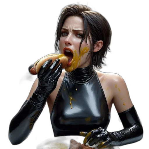food, concept art, cyberpunk, photorealistic, comic book art, woman, glossy, black transparent PNG cut-out