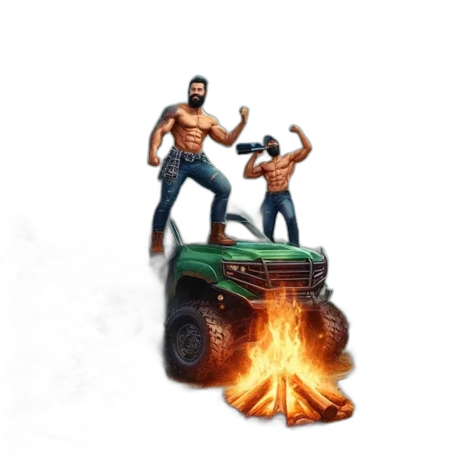 car, weapon, concept art, pixel art, 3d render, fantasy art, fire, group transparent PNG cut-out