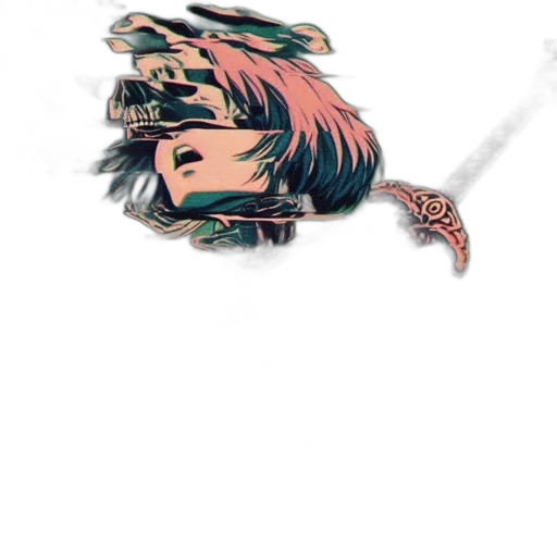 mask, hair, face, staff, anime, pixel art, concept art, vaporwave transparent PNG cut-out