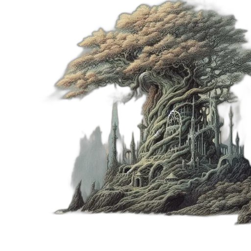tree, dragon, crown, hair, concept art, fantasy art, watercolor, 3d render transparent PNG cut-out