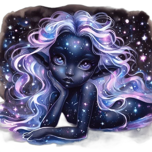 creature, fantasy art, concept art, watercolor, comic book art, outer space, blue, dark transparent PNG cut-out