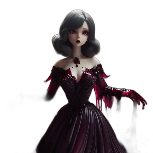 dress, concept art, fantasy art, 3d render, comic book art, dark, monochrome, red transparent PNG cut-out