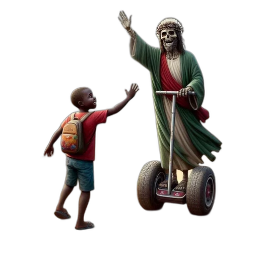 3d render, concept art, surreal, scene, jesus-like, skeletal, figure, electric transparent PNG cut-out