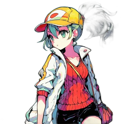 jacket, hat, dress, staff, concept art, anime, watercolor, cyberpunk transparent PNG cut-out