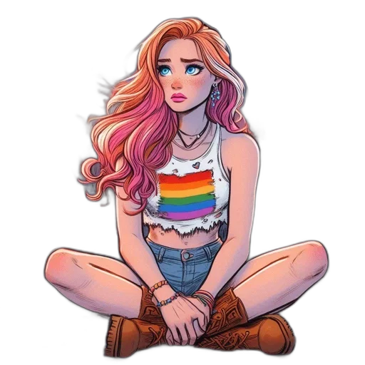 dress, hair, jacket, cartoon, pixel art, watercolor, concept art, colorful transparent PNG cut-out