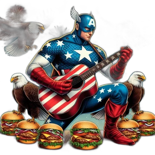 food, comic book art, concept art, character, wearing, patriotic, outfit, wings transparent PNG cut-out