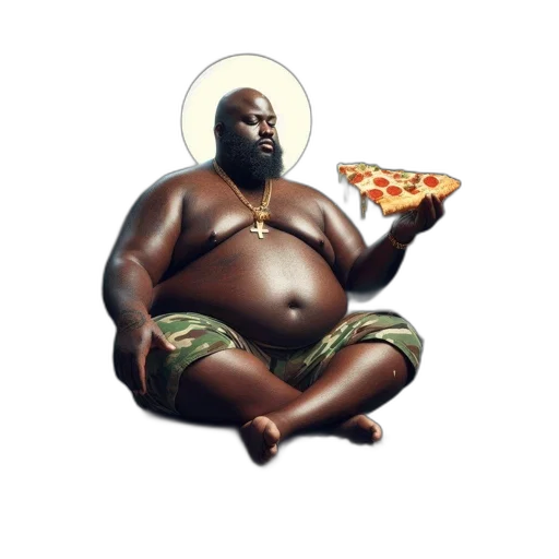 food, concept art, man, camo, shorts, cross, pendant, meditates transparent PNG cut-out