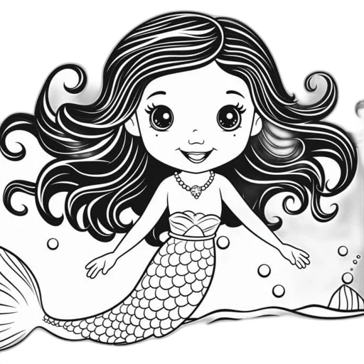cartoon, fantasy art, concept art, pencil sketch, underwater, smiling, mermaid, long transparent PNG cut-out