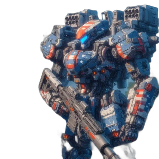 robot, weapon, jacket, face, concept art, 3d render, pixel art, photorealistic transparent PNG cut-out
