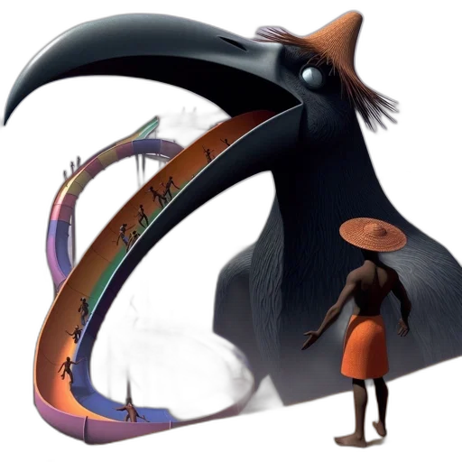 hat, creature, staff, umbrella, concept art, fantasy art, 3d render, dark transparent PNG cut-out
