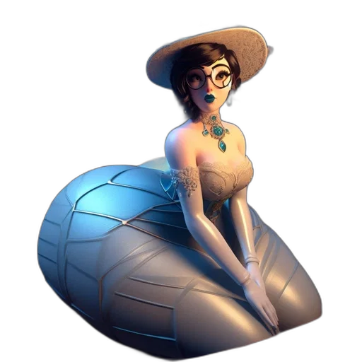 dress, hat, robot, jewelry, concept art, 3d render, fantasy art, photorealistic transparent PNG cut-out
