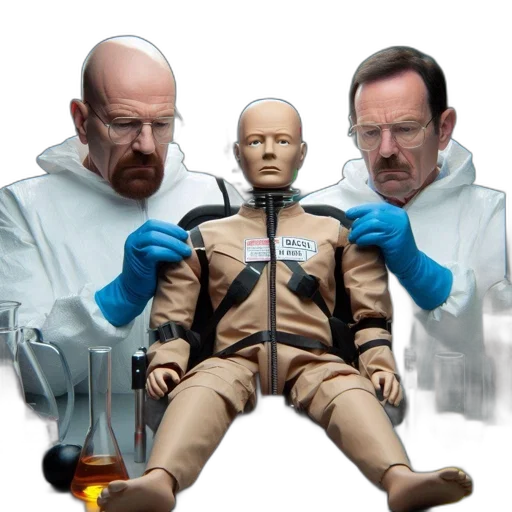 concept art, outer space, two, scientists, lab, attire, work, table transparent PNG cut-out