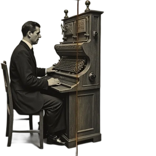 furniture, vintage, image, man, sitting, old-fashioned, electric, tabulating transparent PNG cut-out