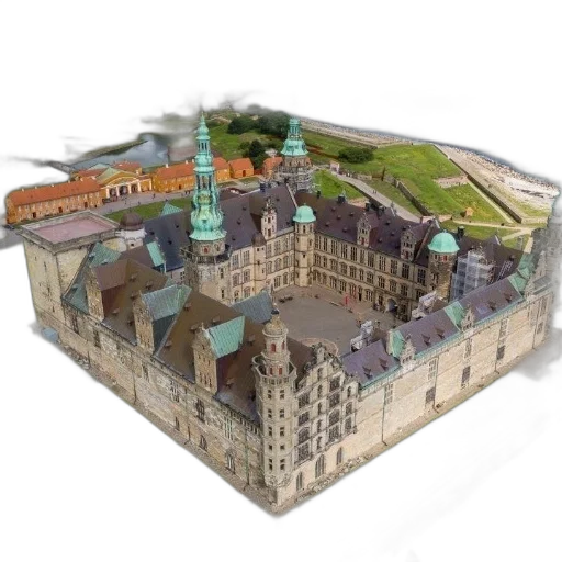 building, 3d render, concept art, photorealistic, aerial, view, kronborg, castle transparent PNG cut-out