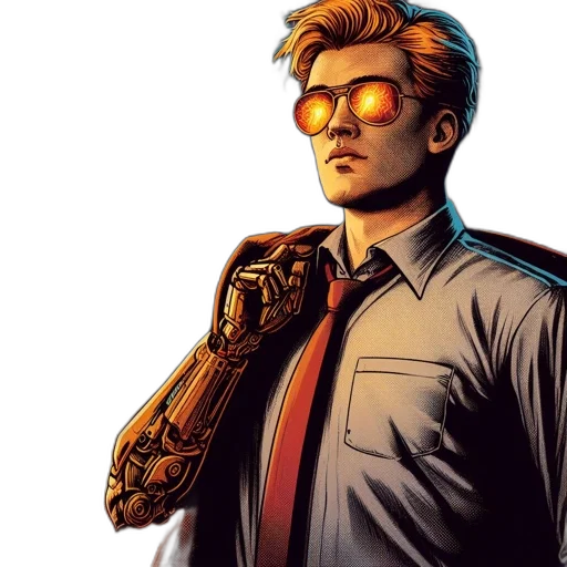 jacket, comic book art, concept art, cyberpunk, cartoon, golden, individual, mechanical transparent PNG cut-out
