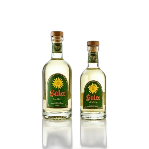 bottle, 3d render, two, bottles, soleo, tequila, displayed, side transparent PNG cut-out