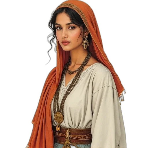 jewelry, staff, dress, fantasy art, photorealistic, concept art, oil painting, earth tones transparent PNG cut-out
