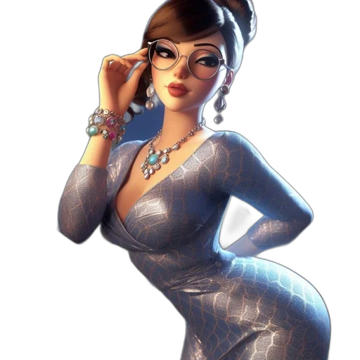 dress, jewelry, staff, face, concept art, 3d render, fantasy art, cartoon transparent PNG cut-out
