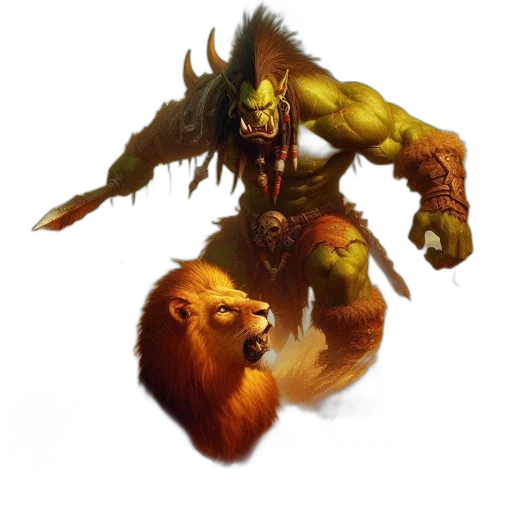 animal, creature, concept art, fantasy art, photorealistic, 3d render, green-skinned, orc-like transparent PNG cut-out