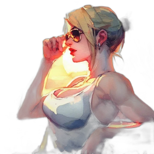 dress, face, concept art, cyberpunk, watercolor, fantasy art, neon lights, fire transparent PNG cut-out
