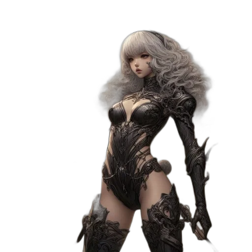 hair, concept art, fantasy art, 3d render, comic book art, dark, monochrome, anthropomorphic transparent PNG cut-out
