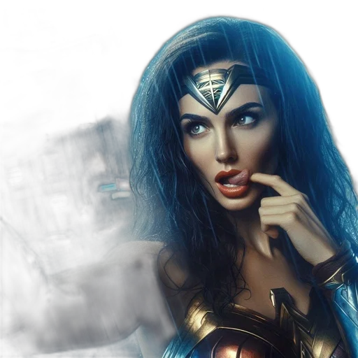 comic book art, fantasy art, concept art, photorealistic, wonder, woman, takes, selfie transparent PNG cut-out