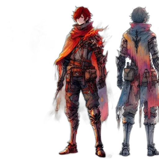 jacket, concept art, fantasy art, pixel art, comic book art, red, colorful, dark transparent PNG cut-out
