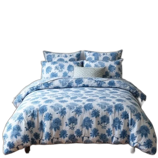 furniture, 3d render, blue, cozy, bedroom, scene, large, bed transparent PNG cut-out