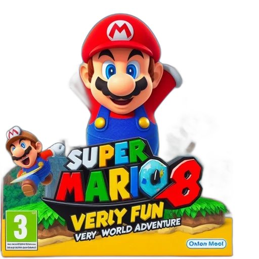 3d render, concept art, mario, stands, centrally, against, colorful, hills transparent PNG cut-out