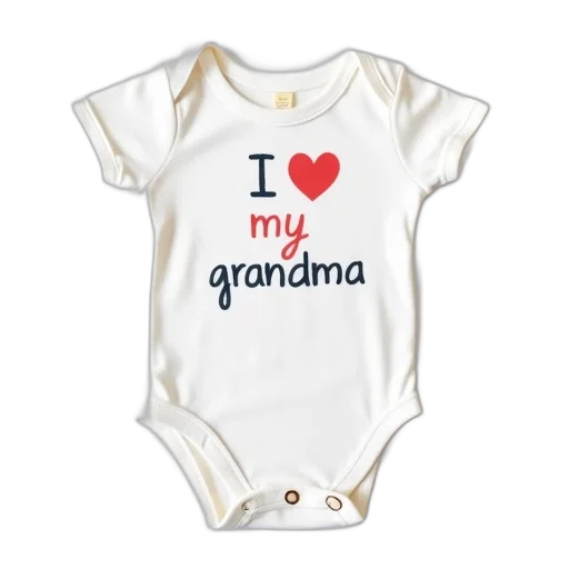 white, onesie, colorful, love, grandma, message, front, has transparent PNG cut-out