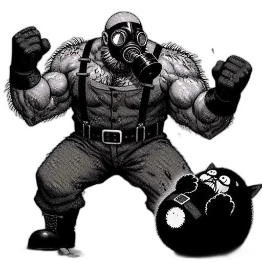 mask, robot, weapon, comic book art, concept art, cartoon, pixel art, powerful transparent PNG cut-out