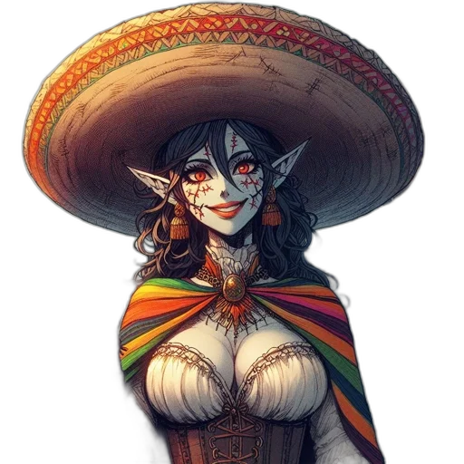 hat, dress, mask, staff, fantasy art, concept art, watercolor, pixel art transparent PNG cut-out