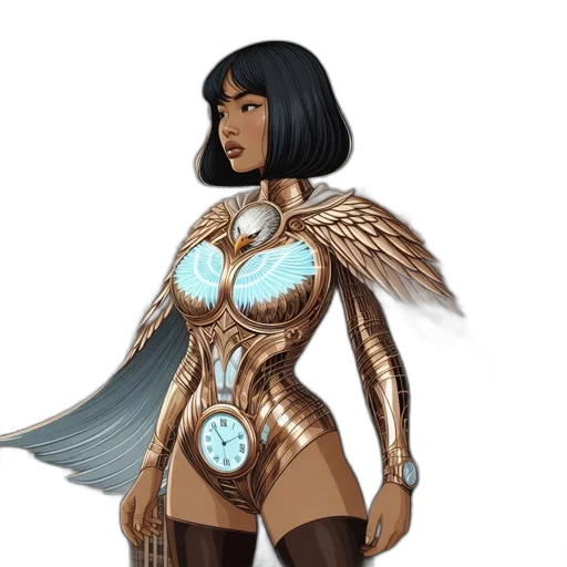 concept art, fantasy art, comic book art, 3d render, earth tones, woman, golden, bodysuit transparent PNG cut-out